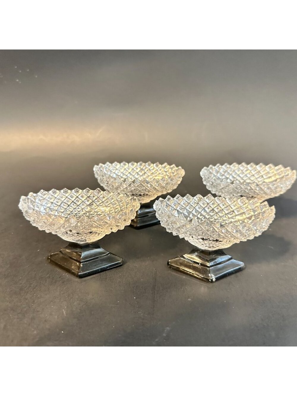 Westmoreland English Hobnail Clear Salt Cellars with Black Bases Set of 4